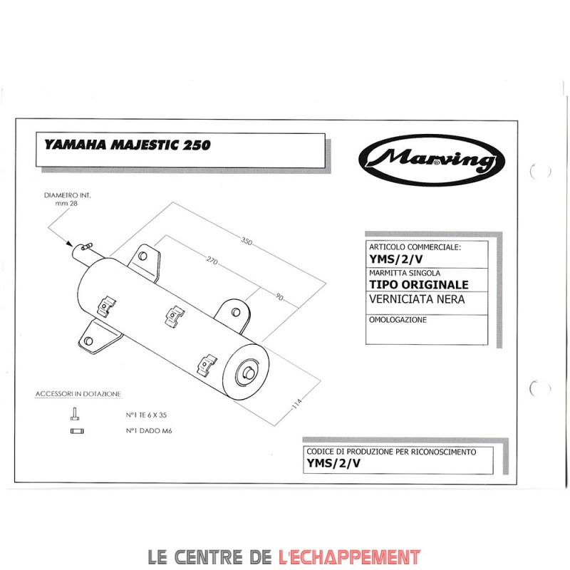 Ligne Complète MARVING Master Adapt.Yamaha MAJESTY 250 1996-2000