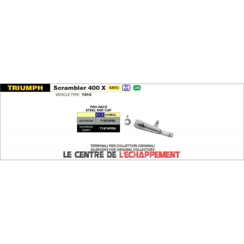 Silencieux Arrow Pro Race Triumph Speed 400 et Scrambler 400 X 2024-...